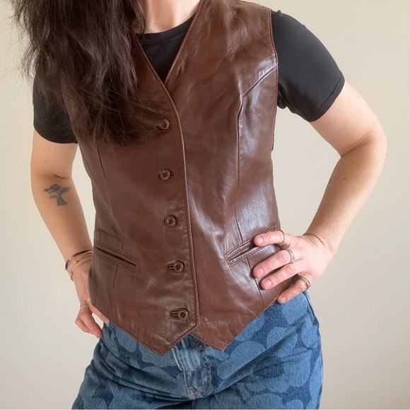 Vintage Berman’s The Leather Experts Brown Leather Vest size 14 - Picture 2 of 15